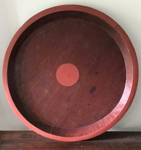 EARLY 20TH CENTURY ROUND RED TEAK WOOD TRAY