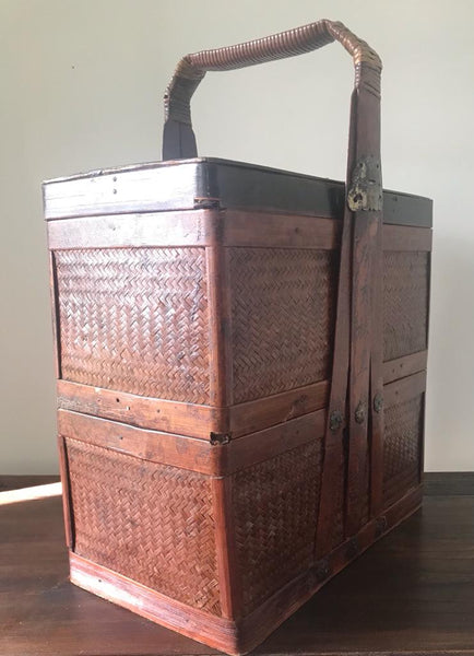 LATE 19TH CENTURY CHINESE RECTANGULAR PICNIC WICKER BOX