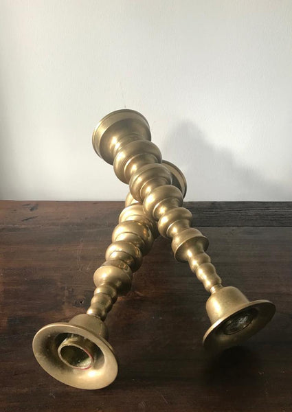 LATE 19TH CENTURY JAPANESE PAIR OF BRASS CANDLESTICKS HOLDERS