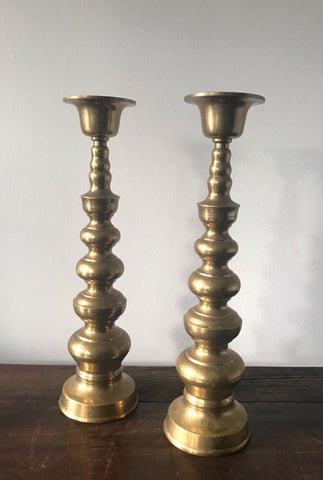 LATE 19TH CENTURY JAPANESE PAIR OF BRASS CANDLESTICKS HOLDERS